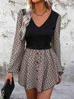 Load image into Gallery viewer, Asymmetrical Hem Button Bubble Sleeve Dress N6B044