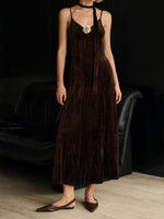 Load image into Gallery viewer, Velvet Pleated Slip Dress Women Tie Front Corsage N5A099