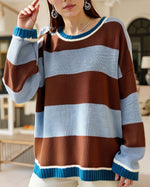 Load image into Gallery viewer, Color-Block Striped Loose Pullover Sweater Women N6H304