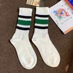 Load image into Gallery viewer, Unisex Terry Stripe Color Block Mid-Calf Stack Socks N6H007