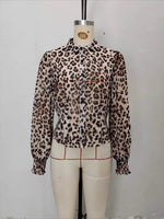Load image into Gallery viewer, Leopard Print Bubble Sleeve Fitted Shirt Women N6C124