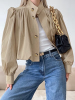 Load image into Gallery viewer, Bubble Sleeve Cropped Trench Coat Women Khaki N6D088