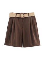 Load image into Gallery viewer, Belted Straight Leg Casual Shorts Women N6F014
