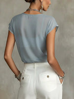 Load image into Gallery viewer, Gray Floral Print Chiffon Short Sleeve T-Shirt Women N6F247