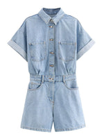 Load image into Gallery viewer, Pocket Detail Denim Short Jumpsuit N6F001