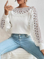 Load image into Gallery viewer, Off Shoulder Lace Trim Sweater Women White N5A582