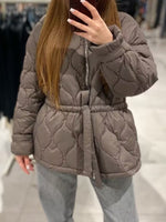 Load image into Gallery viewer, Round Neck Long Sleeve Tie Waist Coat Women N5A746