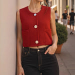 Load image into Gallery viewer, Street Style Chunky Knit Vest Red Open Front Cardigan N5A776