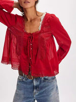 Load image into Gallery viewer, Autumn Lace U Neck Blouse Long Sleeve Women N6A186