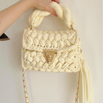 Load image into Gallery viewer, Handwoven Crochet Solid Shoulder Bag Tassel Purse N6F095