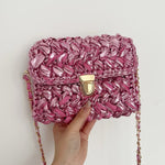 Load image into Gallery viewer, Handwoven Metallic Shiny Crossbody Bag Lock Closure N6F088