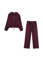 Load image into Gallery viewer, Drawstring Hooded Zip Jacket & Jogger Pants Set Women N6H128