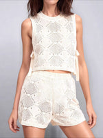 Load image into Gallery viewer, Openwork Knit Sleeveless Vest and Shorts Set Women N6C329