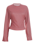 Load image into Gallery viewer, Striped Waist Tie Cropped Long Sleeve Tee Women N6B080