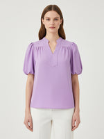 Load image into Gallery viewer, Purple V Neck Half Sleeve Chiffon Top Women N6B098