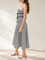 Load image into Gallery viewer, Plaid Strapless Ruched A-Line Maxi Dress Women N6F222