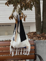 Load image into Gallery viewer, Crochet Fringe Color Block Tote Bag Women N6C046