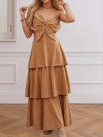 Load image into Gallery viewer, Brown Suede Slit Waist Maxi Dress Women N5A440