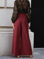 Load image into Gallery viewer, Burgundy High Waist Pleated Wide Leg Culottes Women N5A760