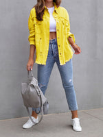 Load image into Gallery viewer, Distressed Denim Jacket Mid Length Raw Hem N5Z166