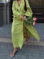 Load image into Gallery viewer, Linen Blend Notch Collar Maxi Dress Women N5A530