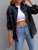 Load image into Gallery viewer, Distressed Denim Jacket Mid Length Raw Hem N5Z166