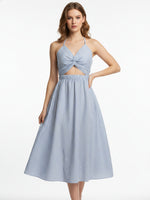Load image into Gallery viewer, Stripe Open Back Tie Detail Slip Dress Women N6C248