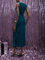 Load image into Gallery viewer, Sleeveless Velvet Evening Gown Bodycon Cheongsam Side N5A687