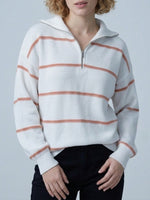 Load image into Gallery viewer, Striped Zip-Up Knit Pullover Women Round Neck N6G180