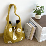Load image into Gallery viewer, Women's Plush Floral Embroidered Tote Bag N6J218