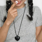 Load image into Gallery viewer, Leather Black Heart Rope Necklace Adj Collar S5P914