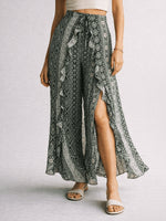Load image into Gallery viewer, Boho Print Asymmetric Slit Wide Leg Pants Women N6C241