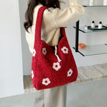 Load image into Gallery viewer, Women's Plush Floral Embroidered Tote Bag N6J218