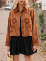 Load image into Gallery viewer, Suede Flower Notch Crop Coat Mid Weight Tan N5Z587