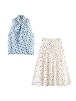 Load image into Gallery viewer, Polka Dot Sleeveless Top and A-Line Skirt Set N6E170