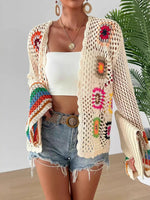 Load image into Gallery viewer, Hand Crochet Random Color Block Cardigan Sweater N6E097