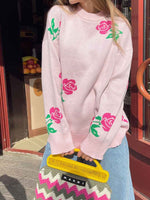 Load image into Gallery viewer, Rose Print Round Neck Sweater Women Multiple Colors N5A537