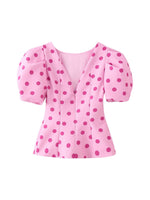 Load image into Gallery viewer, Bow Pearl Puff Sleeve Shirt Women N6E153