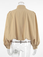 Load image into Gallery viewer, Bubble Sleeve Cropped Trench Coat Women Khaki N6D088