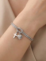 Load image into Gallery viewer, MUM Heart Cross Link Bracelet Women N6D525