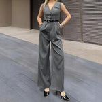 Load image into Gallery viewer, Gray Sleeveless Jumpsuit Women V Neck Office Wear N5A894