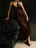 Load image into Gallery viewer, Velvet Pleated Slip Dress Women Tie Front Corsage N5A099