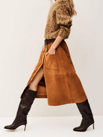 Load image into Gallery viewer, Corduroy High Waist Skirt Women Retro Caramel Brown N5A075