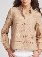 Load image into Gallery viewer, Beige Embroidered Eyelet Blouse Women N6D134