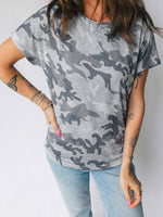 Load image into Gallery viewer, Camouflage Print Round Neck T Shirt Women N6B094