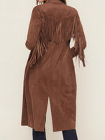 Load image into Gallery viewer, Faux Fur Notch Collar Longline Fringe Coat Womens N5A066