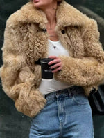 Load image into Gallery viewer, Khaki Faux Fur Notch Collar Jacket Women N5A748