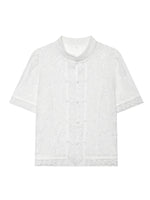 Load image into Gallery viewer, Lace Crochet Stand Collar Short Sleeve Blouse Women N6F205