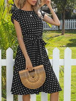 Load image into Gallery viewer, Retro Polka Dot Ruffle Short Sleeve Dress Women N6B067