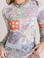 Load image into Gallery viewer, Printed Fitted Round Neck Long Sleeve Top Women N6B100